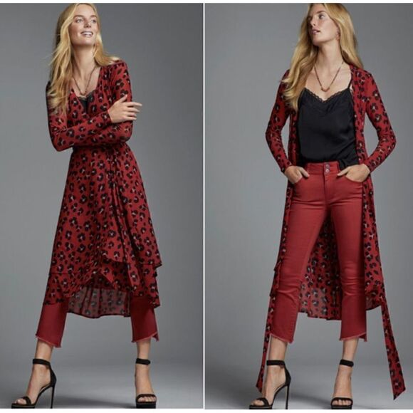 CAbi #5571 Siren Red Leopard Wrap Dress Medium Animal Print Cheetah - Picture 2 of 6